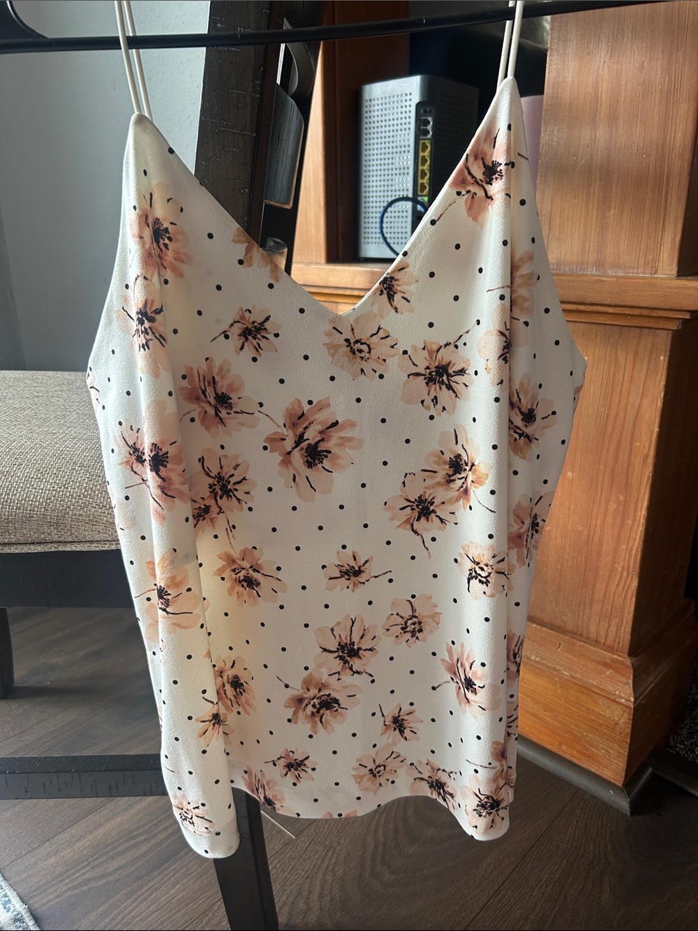 Maurices Cream Floral & Black Polka Dot V-Neck Cami